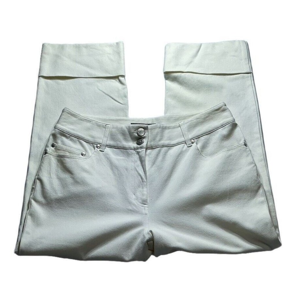 VN PANTS Cuffed Cropped Comfort Capri Slacks Ivory Women's Size 6